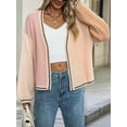 thumbnail image 5 of Women'S Color Block Open Front Cardigan Contrast Striped Chunky Cardigan Sweater Outerwear Coat Pink L, 5 of 7