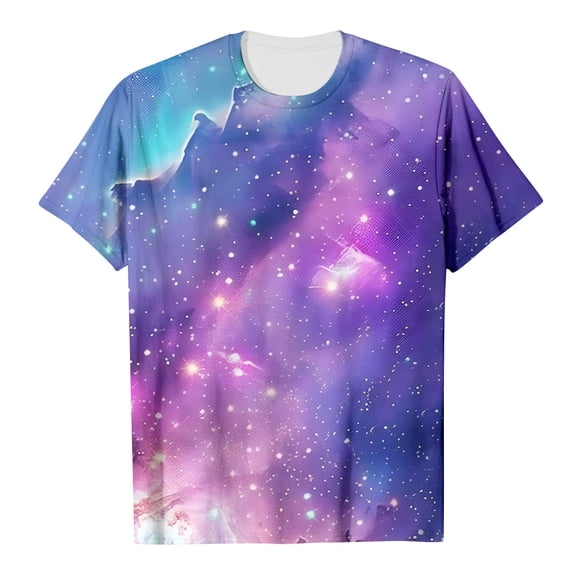 TOOYOU Girls Top Summer T-Shirt Galaxy Short Sleeve Crew Neck Fancy T Shirt Top Teenager Print Glitter Tops For Theme Parties And Stage Performances Size 4-5 Years Green