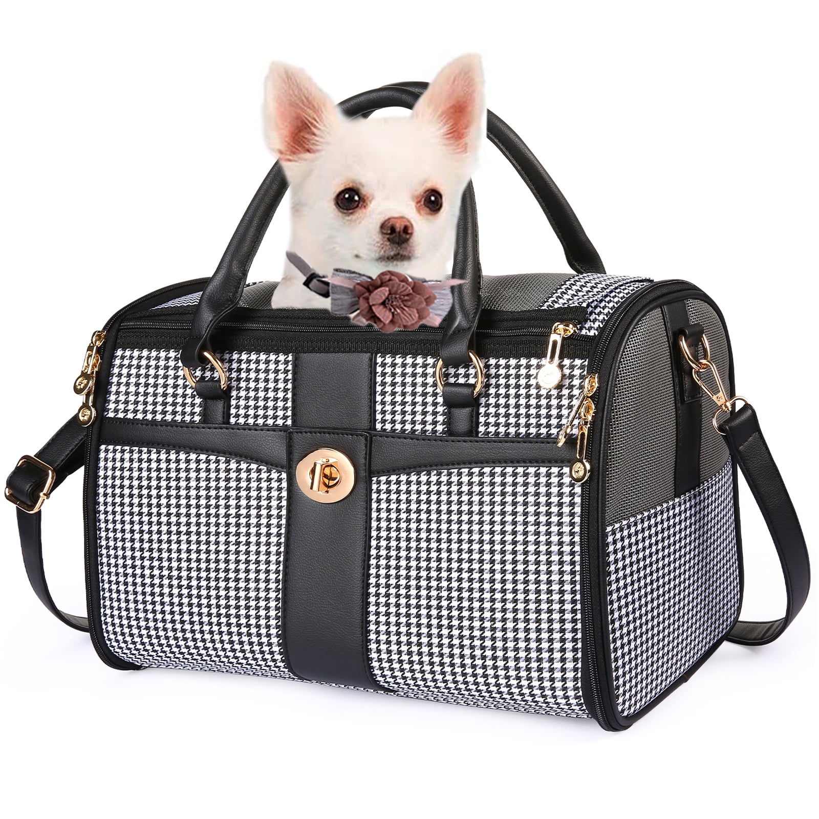 Fashion Dog Purse Carrier for Small Dogs with Extra Large Pocket, Holds Up  to 10lbs Woven Cloth Pet Carrier, Cat Carrier, Airline Approved Puppy Purse