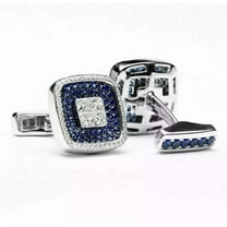 2.00CT Round Cut Blue Sapphire 925 Silver Men's Wedding Cufflink In 14k White Gold Plated