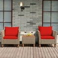 thumbnail image 3 of Patiojoy 3 Piece Outdoor Rattan Sofa Set Wicker Conversation Furniture Set with Red Cushions, 3 of 9