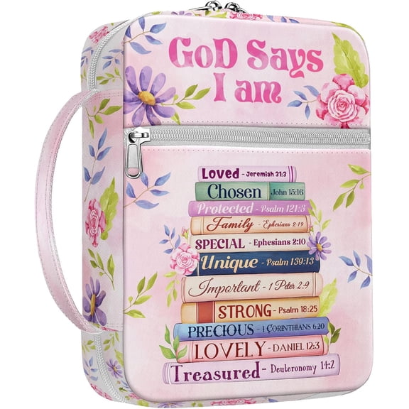 Bible Cover for Women with Handle, Canvas Scripture Case with Zipper Pocket, Inspirational and Butterfly Design, Christian Gift for Ladies, Church Bible Study Bag