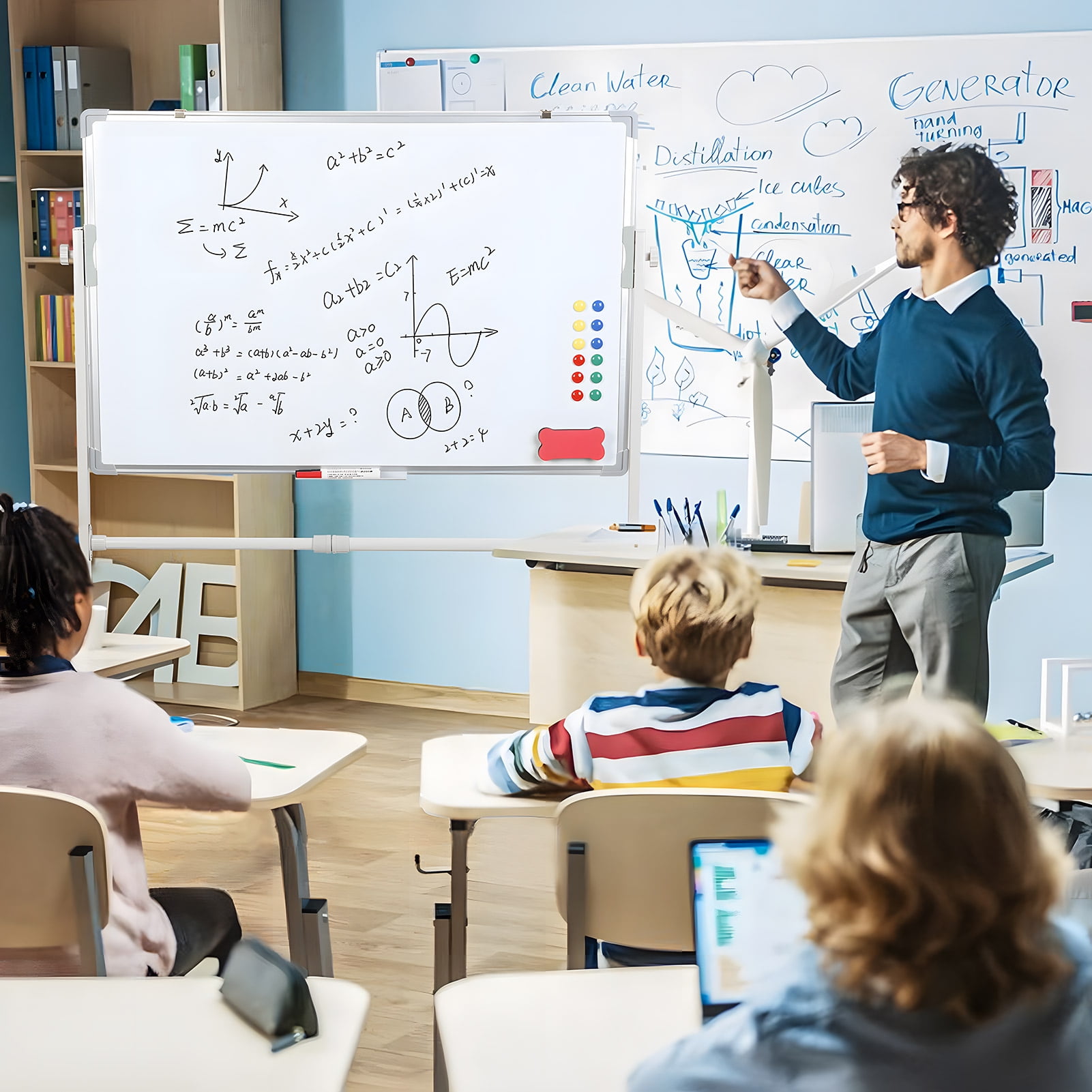 ZNNT Dry Erase Board, 24" x 36" Magnetic Whiteboard with Stand, Double Sided Rolling White Board with Wheels for Office, Classroom & Home