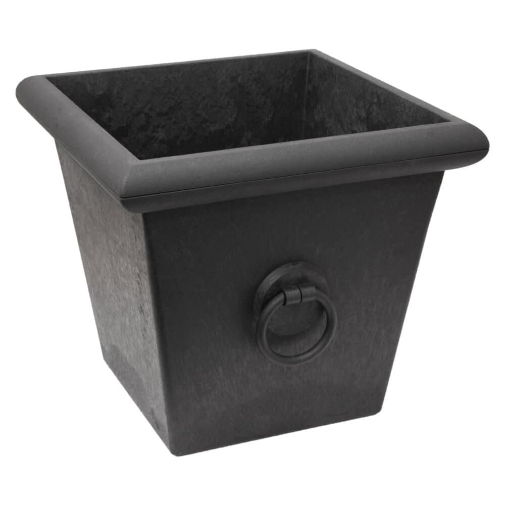 Tierra Verde 23in W x 20in H Piazza Large Square Statement Recycled Materials Self-Watering Indoor/Outdoor Planter Pot, Black
