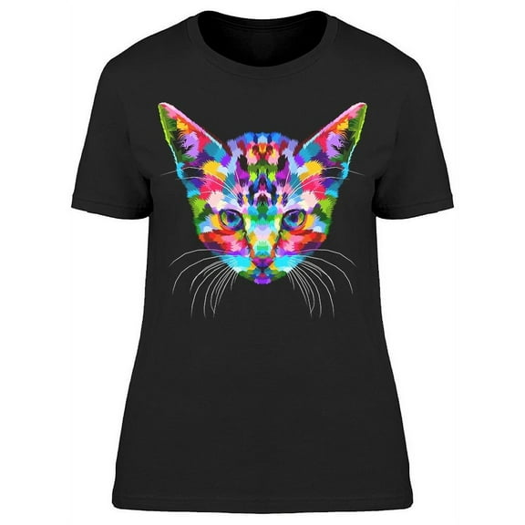 Digital Colorful Cat Kitten Face T-Shirt Women -Image by Shutterstock, Female Small