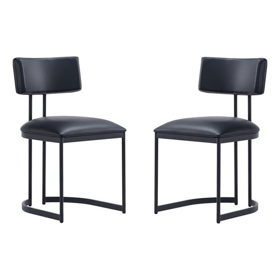 Juno Contemporary Modern Vegan Leather Metal Side Chair in Black - Set of 2