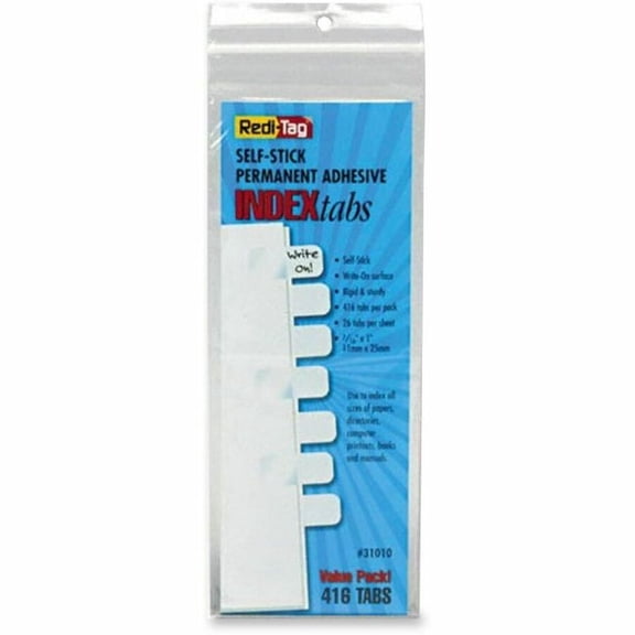 Redi-Tag Self-Adhesive Side-Mount Plastic Index Tabs, White, 416 Count