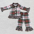 thumbnail image 1 of Ropa de Boutique para niños, pijamas con bordado navideño de Papá Noel, mangas Rojas, grises, traje de niña, pantalones de lunares, conjunto para niños, 1 of 4