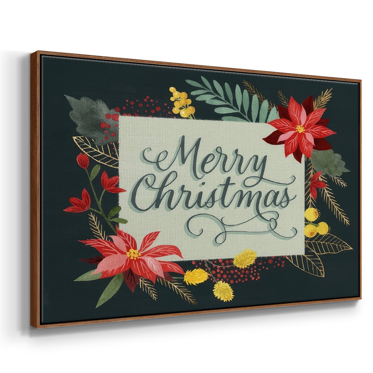 Bright Christmas Night I - Framed Gallery Wrapped Holiday Canvas - 17 x 25 - Rosewood Frame