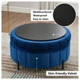 thumbnail image 6 of MDQMD 31.5" Round Storage Ottoman with Reversible Lid Velvet Upholstered Pumpkin Shaped Ottoman Multi Functional Coffee Table Footrest for Living Room Bedroom Dorm Navy, 6 of 7