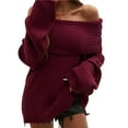 thumbnail image 2 of Women's Off the Shoulder Sweater Oversized Batwing Sleeve Loose Pullover Sweaters Tops Wine Red S, 2 of 10