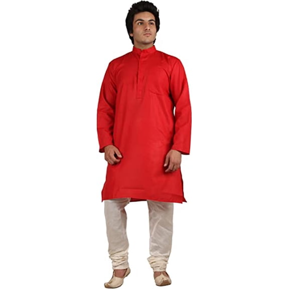 Royal Men's Cotton Kurta Pyjama Set (ROYAL_151_Red_Medium)