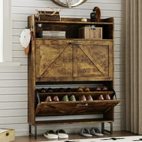 FANRAL Shoe Cabinet with 2 Flip Drawers Narrow Shoe Storage Cabinet Organizer Wooden Freestanding Rack Hidden Slim Storage for Entryway,Hallway,Living Room,Bedroom