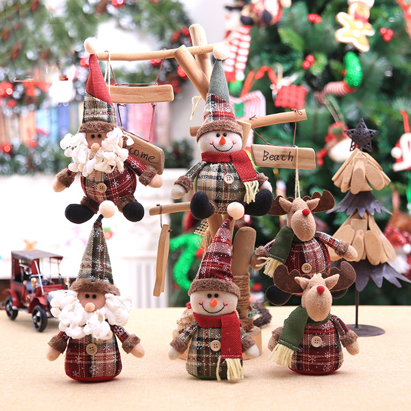 YDxl Santa Claus Snowman Elk Plaid Stuffed Doll Toy Christmas Decoration  Kids Gift