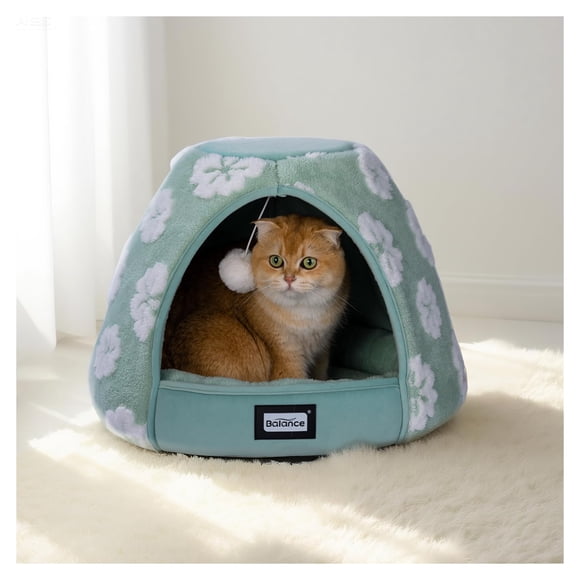 Cama para Gatos BALANCE Cueva 2 en 1 Ultra Suave de Felpa Verde