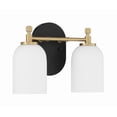 thumbnail image 4 of Craftmade - Council 2 Light 12.25 in. Flat Black/Satin Brass Finish Vanity Light with White Frosted Glass, 4 of 8