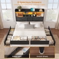 thumbnail image 4 of Mabor Farmhouse Queen Bed Frame with Bookcase Headboard & 6 Drawers, Rustic Wooden Bed Frame Queen Size with Charging Station and LED Lights, Bed with Metal Slats Support,No Box Spring Needed,Black, 4 of 8