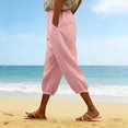 thumbnail image 5 of Casual Pants for Women Summer Fashion Plain Color Cotton Linen Elastic Seven Length Beach Casual Pants, 5 of 5