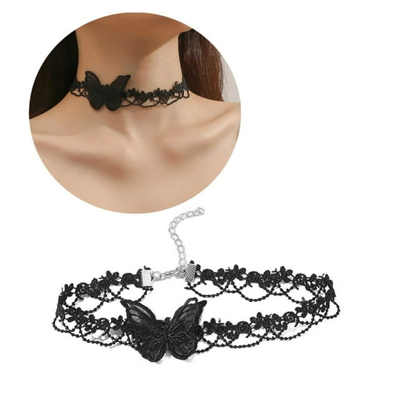 AOOOWER 3 Pcs Lace Butterfly Necklace Vintage Black Choker Necklace Clavicle Chain