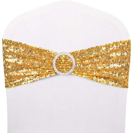 

Zukuco Chair Sashes Bows Sequin Stretchy Spandex Bands One-Sided Sequins Decor for Wedding Party Home Chair Cover Sash Decorations