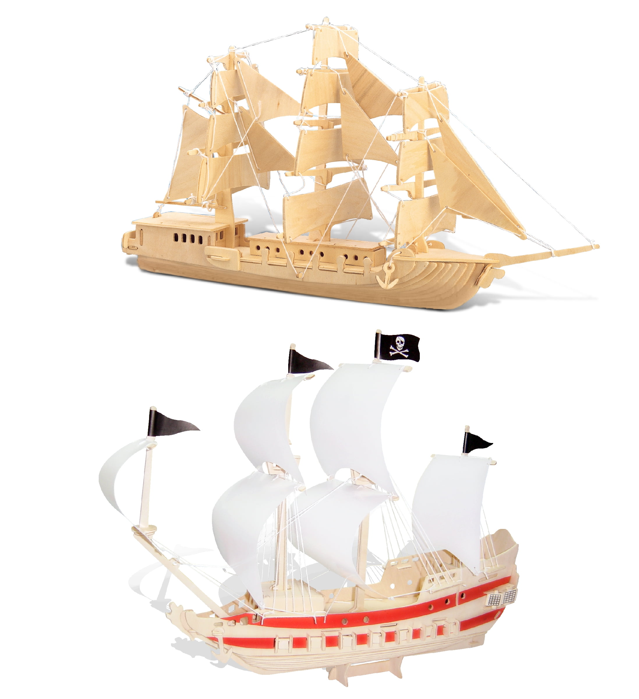 Set Of 2 Boy's Foam 3D Build Jigsaw Puzzles Pirate Ship Eagle On Stand 