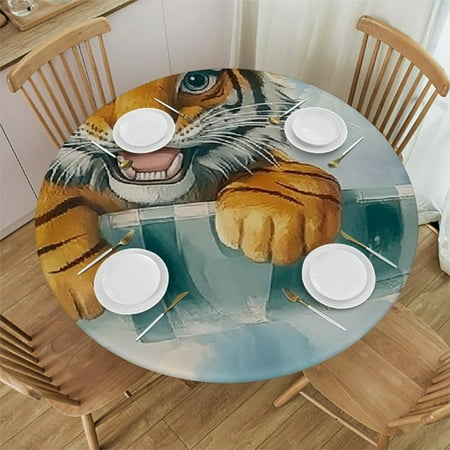 

Patifu Tiger Sky Round Tablecloth 100% Polyester Fabric Stain-Resistant Washable Indoor Outdoor Restaurant Party Waterproof Camping Dining Fabric 54 -58