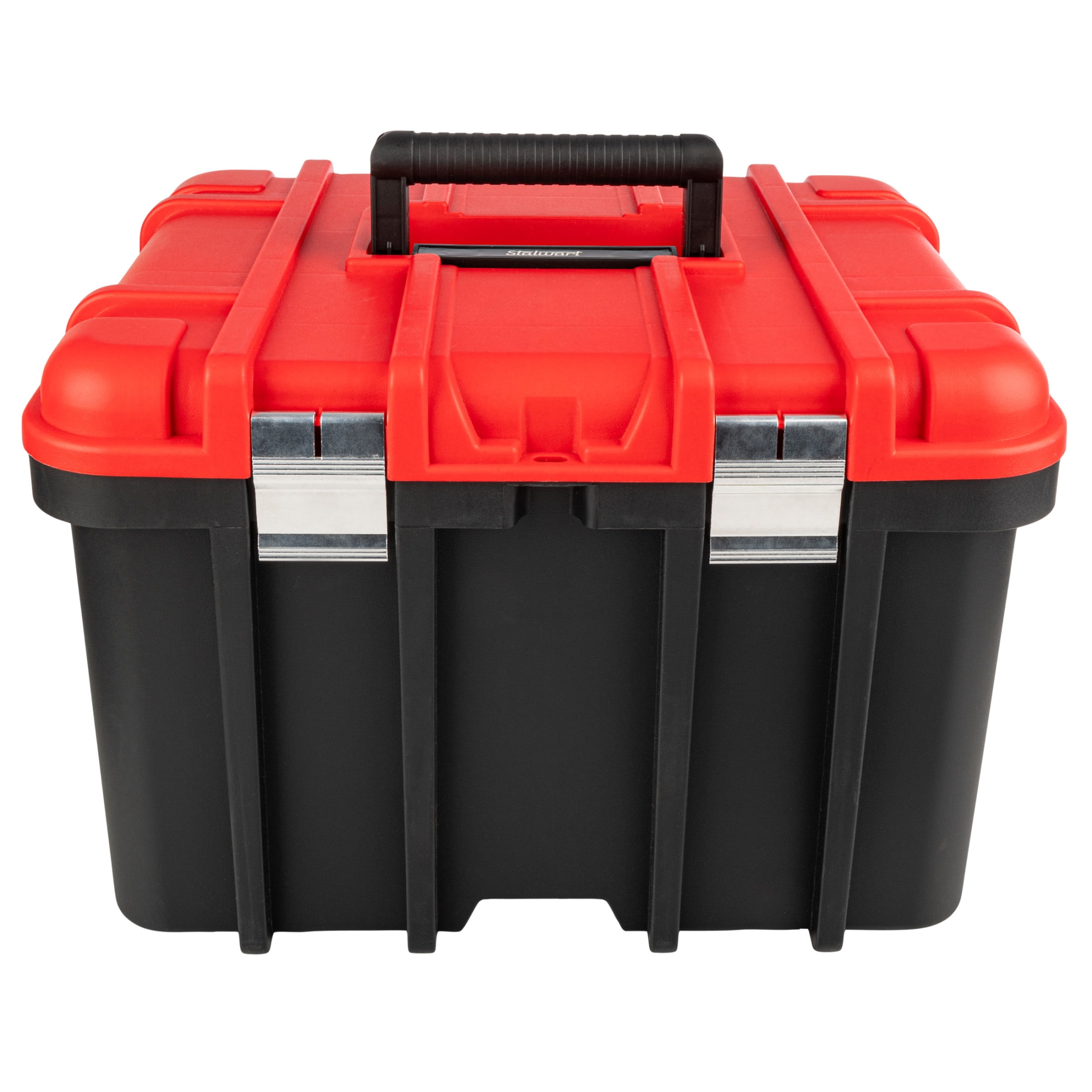 Stalwart Plastic Tool Box Organizer - 18.7” Extra Large Portable Toolbox with Removable Tray, Red