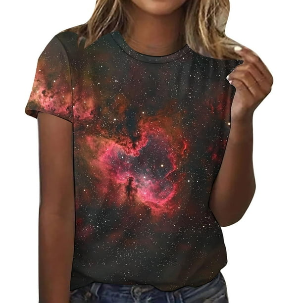 Blusas para las Mujeres Casual de Manga Corta Cuello Redondo Estampado de Poliéster Blusa, Top de Moda para la Primavera Verano Diario Y Fiesta