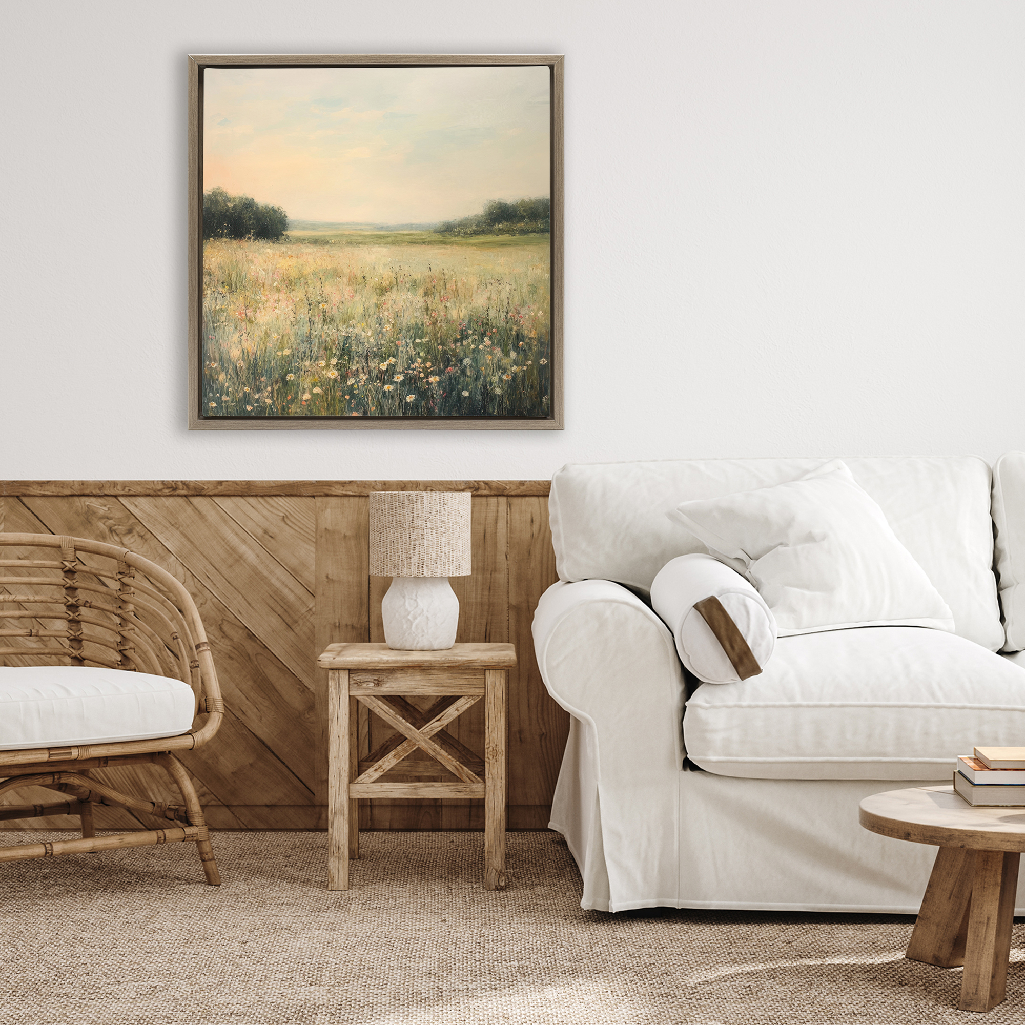 Stupell Industries Warm Wildflower Landscape Brown Framed Floater Canvas Wall Art design by Petal Prints Design, 25 x 25