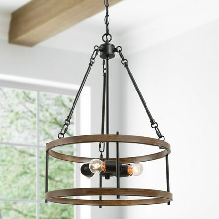 

LNC 3-Light Farmhosue Wood Chandelier With Double-Layer Wood Grain Circle for Kitchen Island