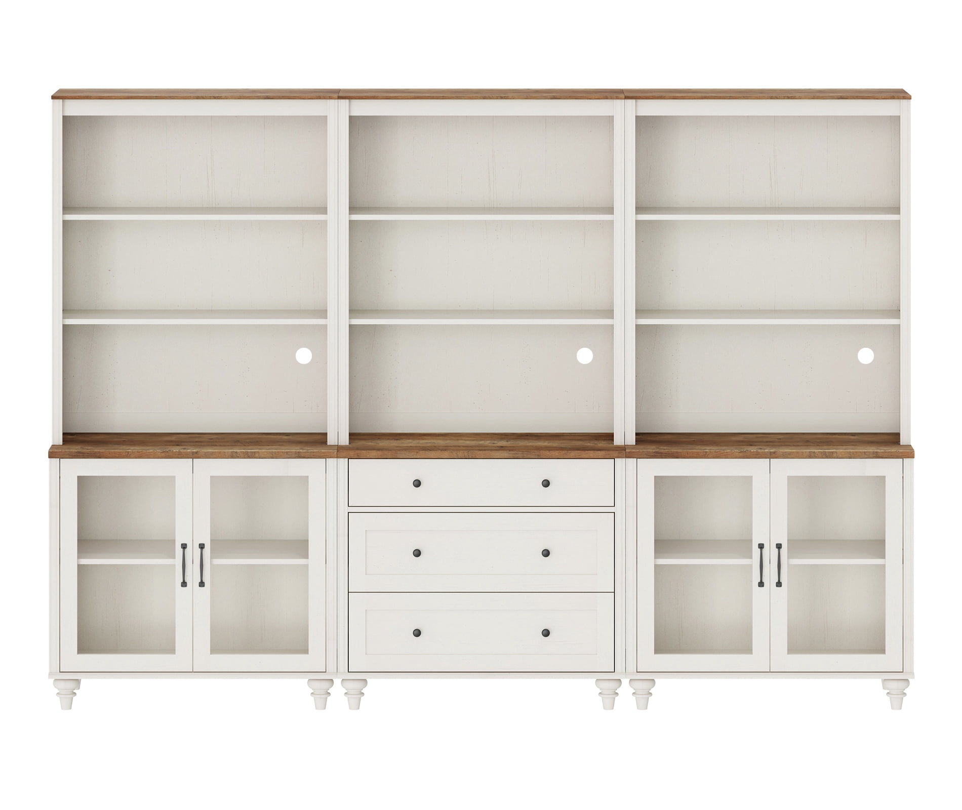 Farmhouse White Sideboard Credenza 72" Tall with 5-Tier Storage, Adjustable Shelves and Glass Door Storage Cabinet for Living Room, Study & Bedroom