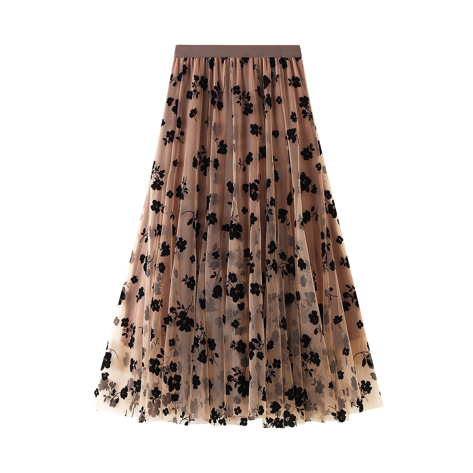 Xiaxaixu Women Tulle Skirts Elastic High Waist Print Layered A Line Midi Skirt Other M