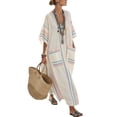 thumbnail image 4 of IFNWSV Robes Grande Taille, Robe Longue Ample à Rayures à Manches Mi-Longues et Col en V avec Poche Style Mode Décontracté, Robes d'Été pour Femmes Rose P, 4 of 5