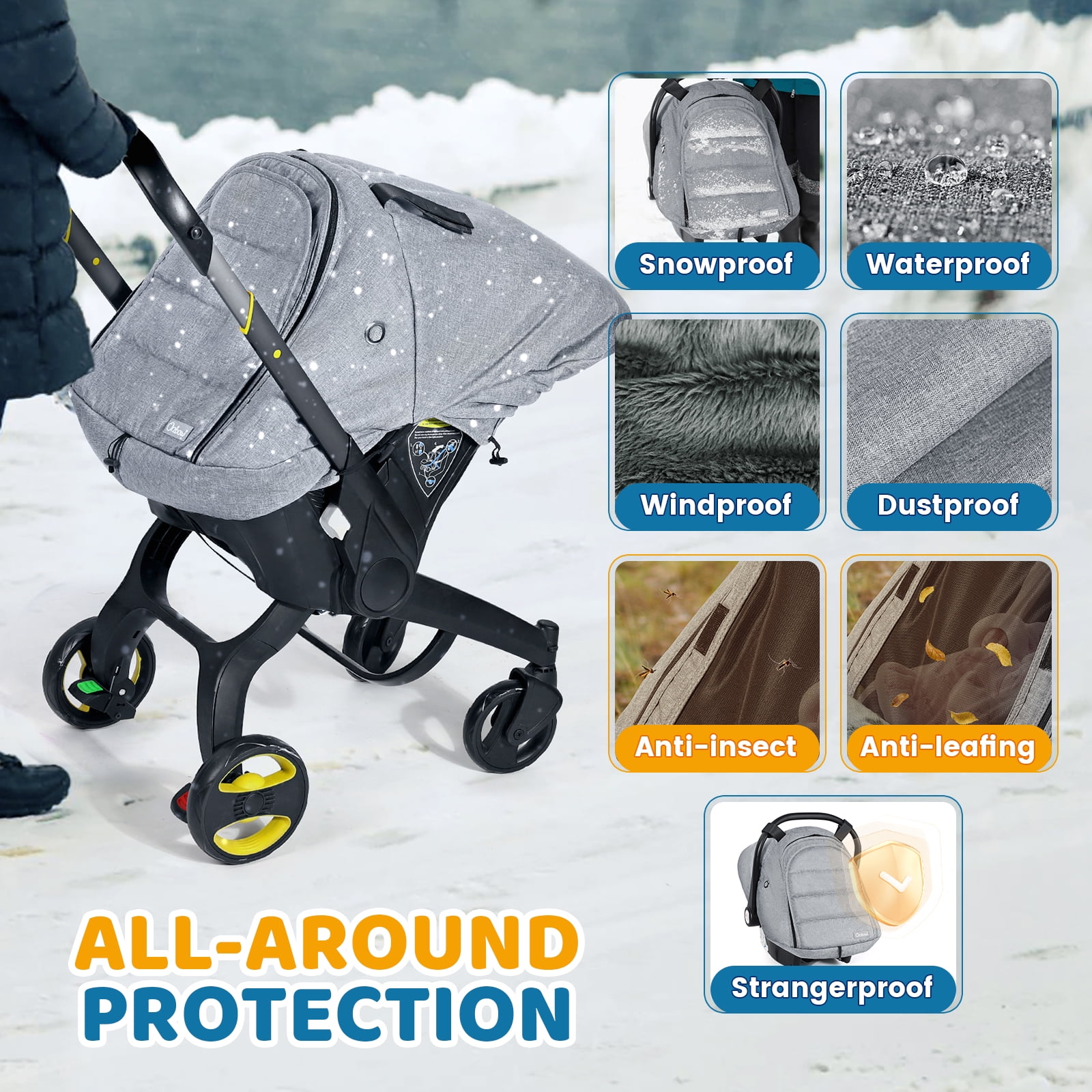 Orzbow Winter Car Seat Cover for Babies, Waterproof Carseat Canopy Cover with Peep Window, Machine Washable, Light Grey