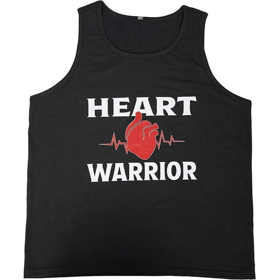Heart Warrior Men’s Black Tank Top 100% Cotton Sleeveless Shirt with Bold Front Print Breathable Durable Activewear
