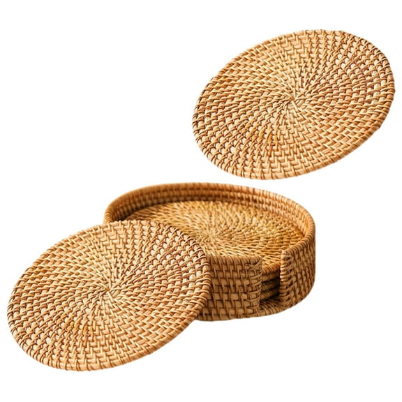 UPKOCH 1 Set 6 Pieces Decorative Coasters Light Brown Rattan Cup Placement for Bedroom