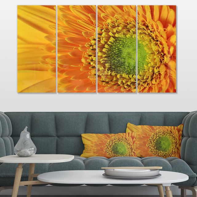 Yellow Daisy Gerbera Flower Close up - Flowers Canvas Wall Artwork