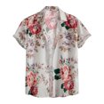 thumbnail image 1 of Camisas Para Hombre Camisa de verano hawaiana de playa de con botón de puño corto de color con estampado de solapa suelta para hombre informal (Beige, XL), 1 of 7