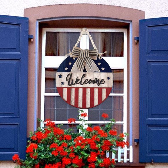 YAOMOBB Independence Day Pendant Independence Day Patriotic Door Sign US Flag 4th of July Indoor Outdoor Front Door Welcome Pendant