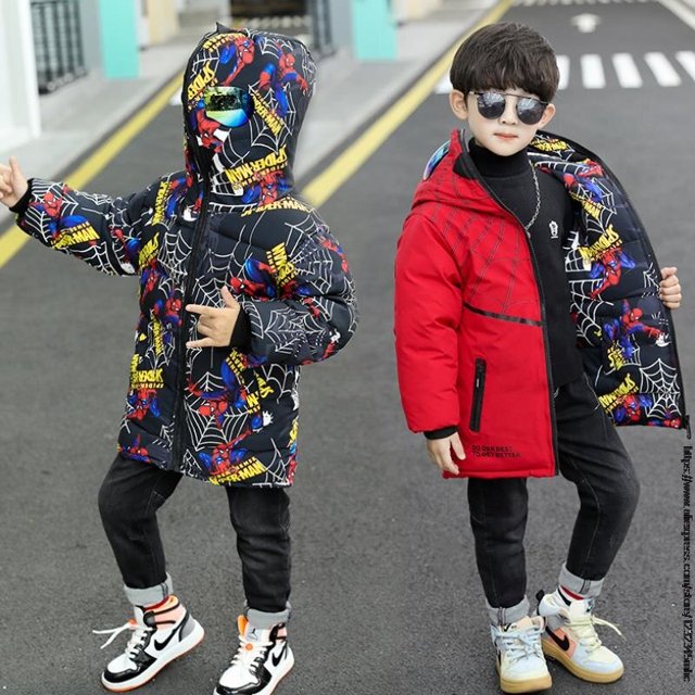 Abrigo acolchado de invierno para niños de SpiderMan de Disney, nueva ropa para niños, chaqueta larga para niños, ropa de moda, abrigo grueso para niños de 110cm (2-4 años) Gao Jinjia LED
