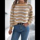 thumbnail image 5 of Suéter de Punto Calado de Larga con Cuello en V y Estampado Ondulado A Juego para Mujer. Caqui XL, 5 of 10