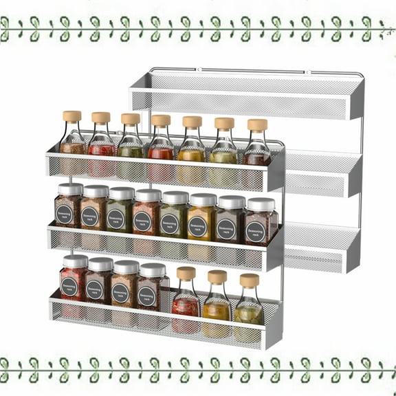 Fuleadture 2 Pieces 3 Layer Spice Rack Wall in Home,silver