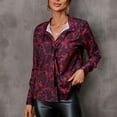 thumbnail image 2 of SWSMCLT Women's Lightweight Shirt Button Up Summer Fashion Long Sleeve Top Soft Collared Knotted Band Collar Fall Tie Blouses Style3 Black Red Floral 12-14, 2 of 4