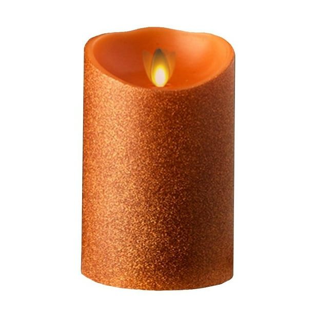 Liown 36046 5" Orange/Glitter Wax LED Pillar Candle with Timer