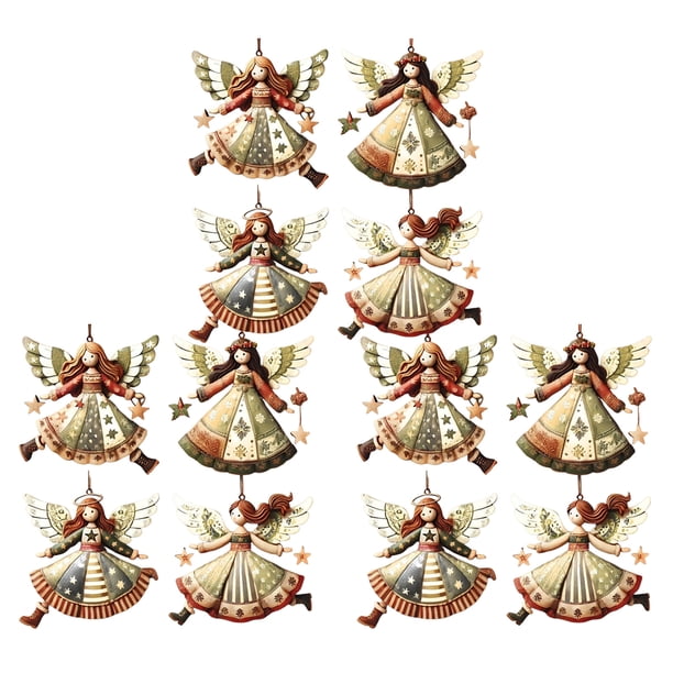 Adornos navideños de madera con forma de ángel. Adornos rústicos de estilo granja con forma de ángel. Adornos para colgar en el árbol de Navidad para decorar el hogar en Navidad.