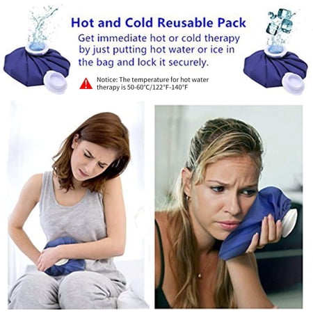 Reusable Ice Bag Hot Water Bag for Injuries, Hot & Cold Therapy and Pain Relief, 3-Pack, 3 Sizes 6"/9"/11" , for Hot Therapy is 50-60℃/122℉-140℉