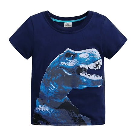 

Little Boys Summer Short Sleeve Cartoon Dinosaur Prints T Shirt Tops