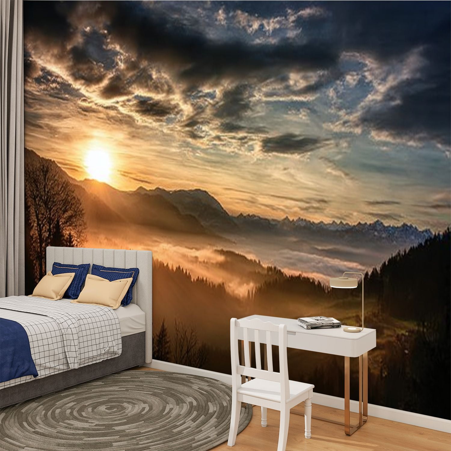 Peel and Stick Wallpaper spectacular sunset landscape European alps winter Modern Art Wall Mural Decor Self Adhesive and Removable 100in x 144in