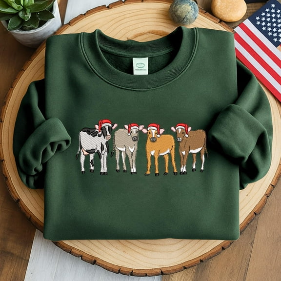 Embroidered Christmas Cow Sweatshirt: Funny Holiday Sweater
