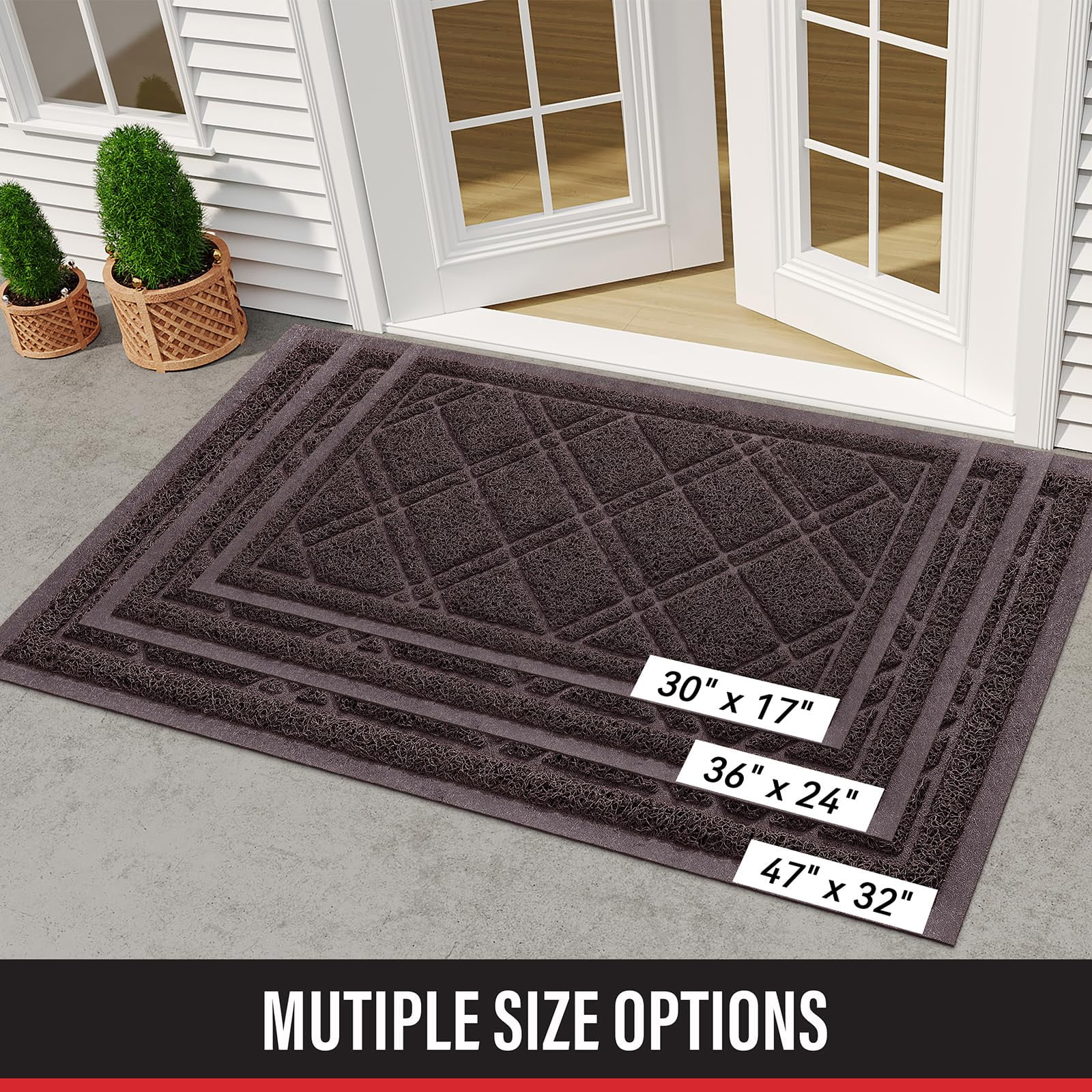 Buganda Door Mat Outside, Heavy Duty Dirt Trapper Doormat, Non Slip Low Profile Mat for Inside, 17"x30", Brown
